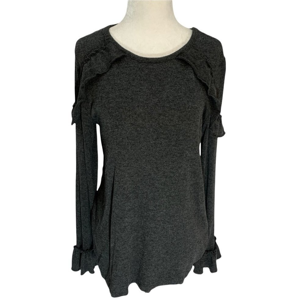 𝅺carolina Belle Montreal Grey Long Sleeve Sweater Ruffle Detail Size M
